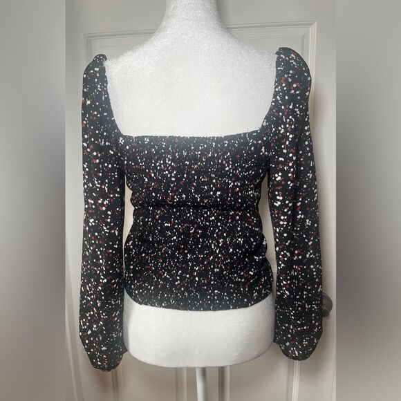 Abercrombie & Fitch Black White Puff Sleeve Baby Doll Top Front Cutout Size S - Picture 3 of 7